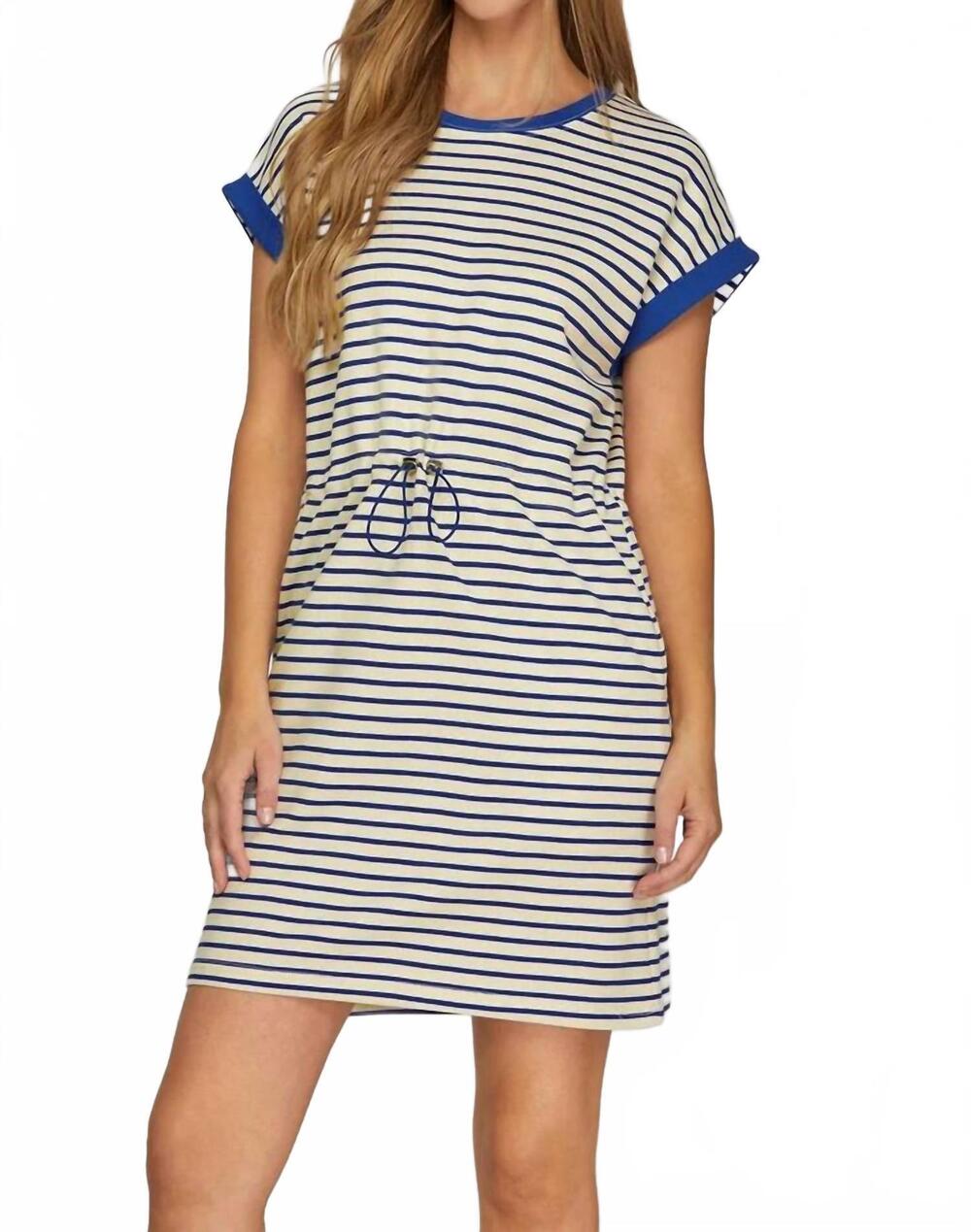NEW SHE + SKY beth striped mini dress in blue